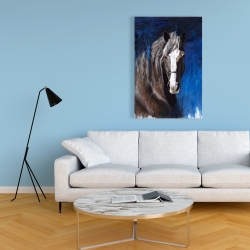 Toile 24 x 36 - Cheval brun sur fond bleu