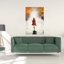 Canvas 24 x 36 - Woman with a red coat by fall