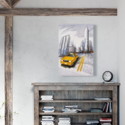 Toile 24 x 36 - Esquisse de ville et d'un taxi jaune