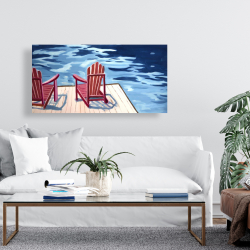 Canvas 24 x 48 - Lake, dock, mountains & chairs