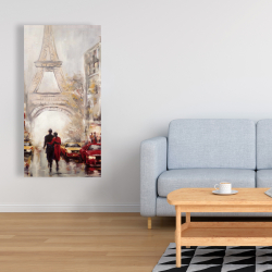 Canvas 24 x 48 - Busy street of paris with eiffel tower