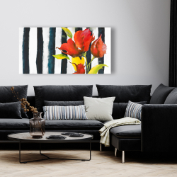 Canvas 24 x 48 - Flowers on black and white stripes
