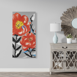 Canvas 24 x 48 - Pink flowers with blue leaves