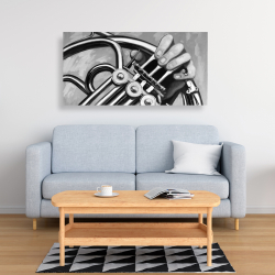 Canvas 24 x 48 - Musician with french horn monochrome