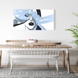 Toile 24 x 48 - Portrait de femme bleu et abstrait