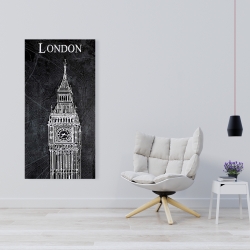 Toile 24 x 48 - Esquisse du big ben sur fond de carte