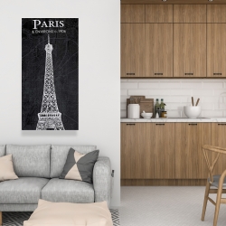 Toile 24 x 48 - Esquisse de la tour eiffel sur fond de carte