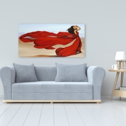 Canvas 24 x 48 - Woman with a long red dress in the desert