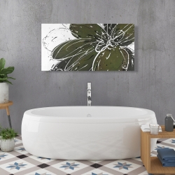 Toile 24 x 48 - Fleur verte avec contours en éclats de peinture