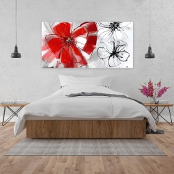 Canvas 24 x 48 - Red & gray flowers