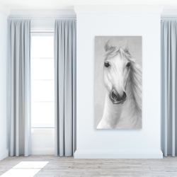 Toile 24 x 48 - Cheval blanc puissant monochrome
