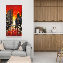 Toile 24 x 48 - Couché de soleil abstrait sur la ville