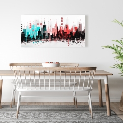 Toile 24 x 48 - Ville colorée avec lignes dorées rose