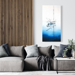 Canvas 24 x 48 - White boat on a deep blue water