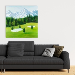 Toile 36 x 36 - Terrain de golf avec vue sur les montagnes