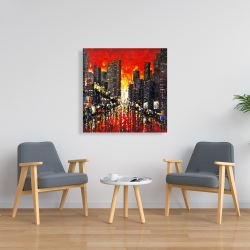 Toile 36 x 36 - Couché de soleil abstrait sur la ville