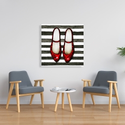 Canvas 36 x 36 - Red glossy shoes on striped background