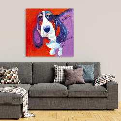 Toile 36 x 36 - Chien basset abstrait et coloré