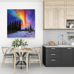 Canvas 36 x 36 - Aurora borealis in the forest