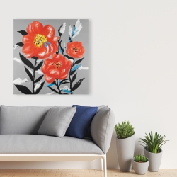 Canvas 36 x 36 - Pink flowers with blue leaves