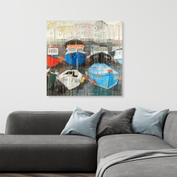 Toile 36 x 36 - Pluie de couleurs désaturées au port