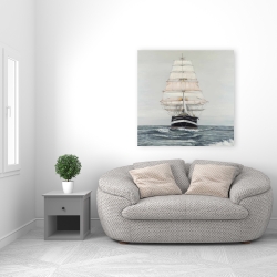 Canvas 36 x 36 - Ship gently sailing by a cloudy day