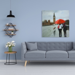 Toile 36 x 36 - Britanniques sous un parapluie devant le big ben