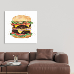 Canvas 36 x 36 - Watercolor all dressed double cheeseburger