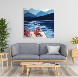 Canvas 36 x 36 - Lake, dock, mountains & chairs