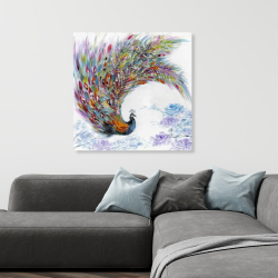 Canvas 36 x 36 - Colorful peacock with flowers