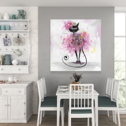 Toile 36 x 36 - Chat en cartoon en fleurs