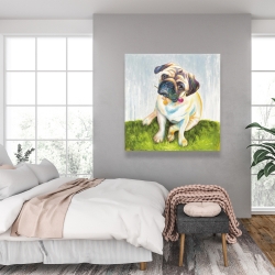 Toile 36 x 36 - Mignon pug avec rose dans la bouche