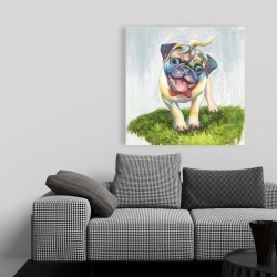 Toile 36 x 36 - Pug coloré et souriant