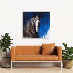 Toile 36 x 36 - Cheval brun sur fond bleu