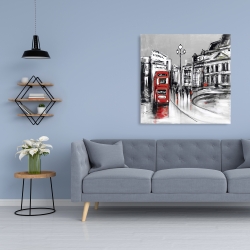 Canvas 36 x 36 - Abstract gray city with red bus