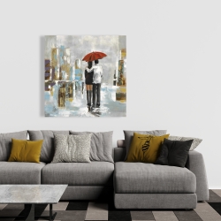 Toile 36 x 36 - Couple marchant sous leur parapluie