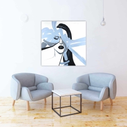 Toile 36 x 36 - Portrait de femme bleu et abstrait