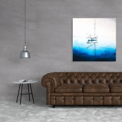 Canvas 36 x 36 - White boat on a deep blue water