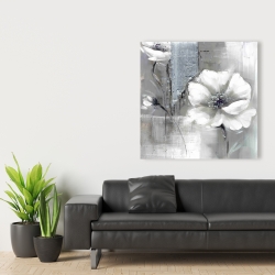 Canvas 36 x 36 - Monochrome and silver flowers