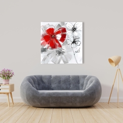 Canvas 36 x 36 - Red & gray flowers