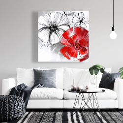 Canvas 36 x 36 - Red & white flowers sketch