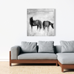 Toile 36 x 36 - Silhouettes de chevaux dans la brume