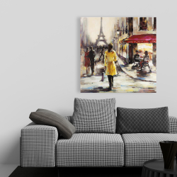 Canvas 36 x 36 - Yellow coat woman walking on the street