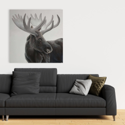 Canvas 36 x 36 - Grayscale moose profile