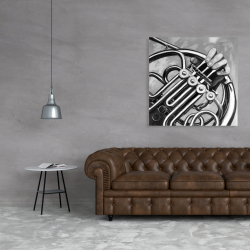 Canvas 36 x 36 - Musician with french horn monochrome