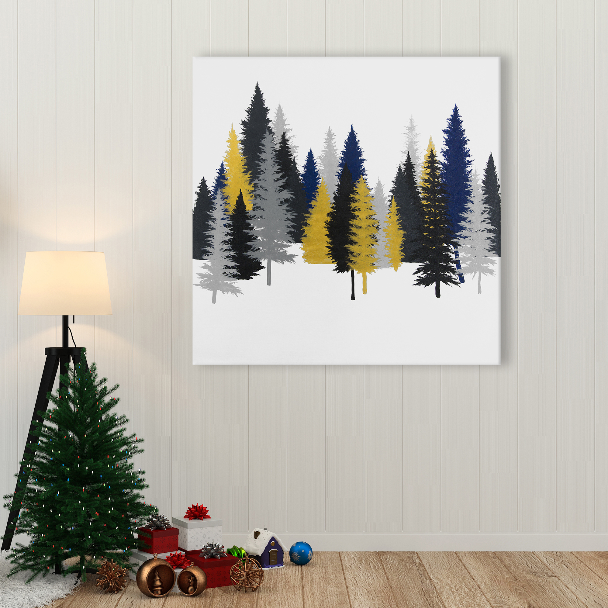 Toile 36 x 36 - Sapins doré