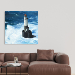 Canvas 36 x 36 - Unleashed waves on a lighthouse
