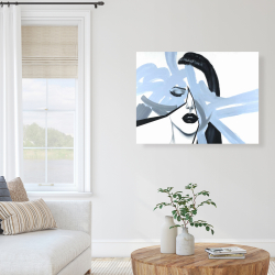 Toile 36 x 48 - Portrait de femme bleu et abstrait