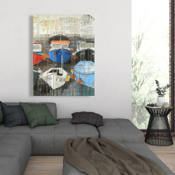 Toile 36 x 48 - Pluie de couleurs désaturées au port