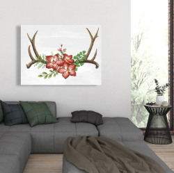 Toile 36 x 48 - Bois de cerfs et fleurs roses